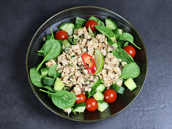 Poulet-Larb mit Gurken und Tomaten-Salat | David&amp;#39;s Fitnessfood